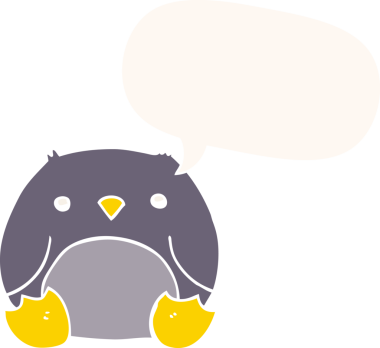 bir insan tarafından çizilmiş, retro tarzı konuşma balonu olan penguen çizgi filmi.