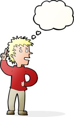 Bir insan tarafından çizilmiş düşünce baloncuğu fikri olan çizgi film çocuğu.