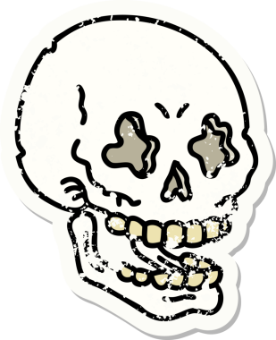 Bir insan tarafından çizilmiş geleneksel bir kafatası stili dövmesi var.