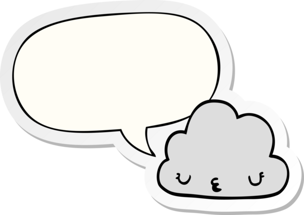 Bir insan tarafından çizilmiş baloncuk çıkartmalı şirin bir çizgi film bulutu.