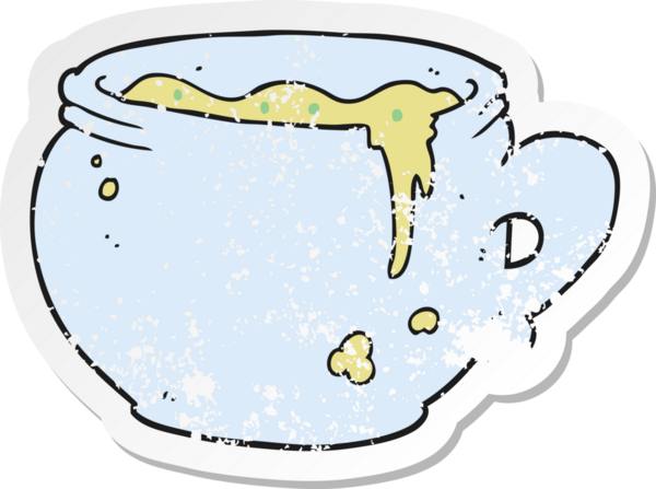 Bir insan tarafından çizilmiş bir çorba fincanının gerilimli retro yapıştırması