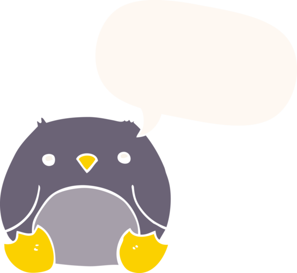 bir insan tarafından çizilmiş, retro tarzı konuşma balonu olan penguen çizgi filmi.