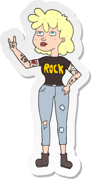 Bir insan tarafından çizilmiş bir rockçı kızın çıkartması.