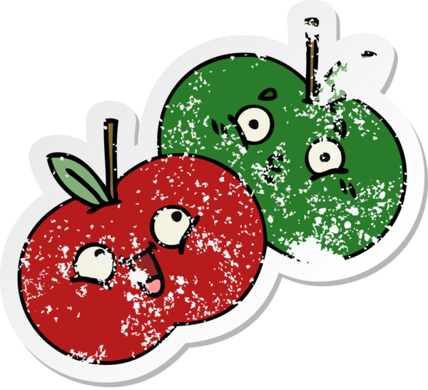Bir insan tarafından çizilmiş tatlı, sulu bir elmanın sıkıntılı çıkartması.