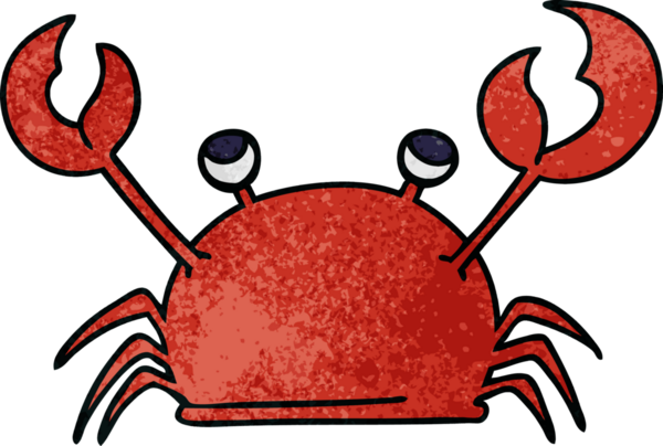 Bir insan tarafından çizilmiş garip bir çizgi film mutlu yengeç.