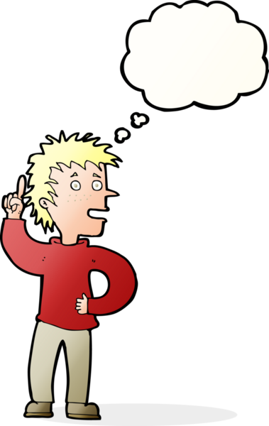 Bir insan tarafından çizilmiş düşünce baloncuğu fikri olan çizgi film çocuğu.