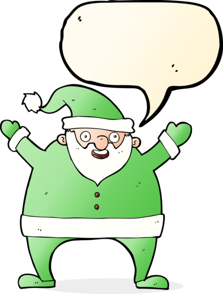 Bir insan tarafından çizilmiş konuşma balonlu Noel Baba çizgi filmi.