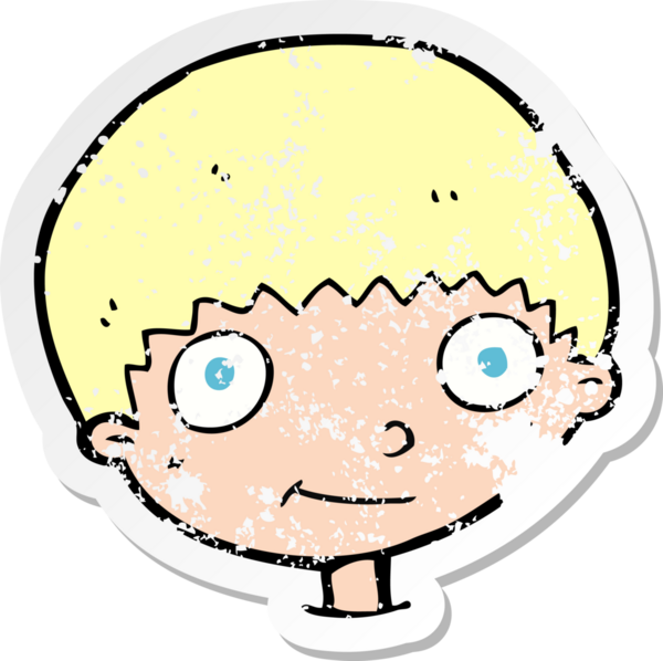 Bir insan tarafından çizilen mutlu çocuk çizgi filminin kederli retro yapıştırması.