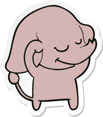 Bir insan tarafından çizilmiş gülümseyen fil çıkartması.