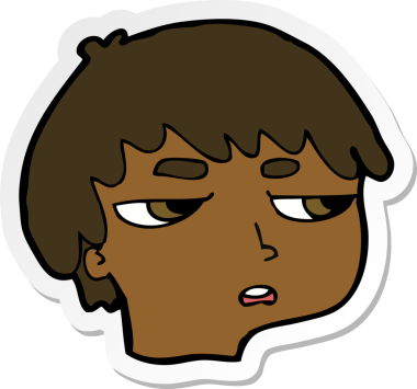 Çizgi film çıkartması. Bir insan tarafından çizilmiş rahatsız çocuk.