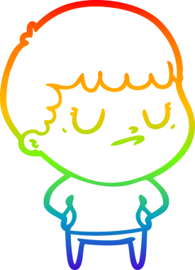 Gökkuşağı gradyan çizgi çizimi bir insan tarafından çizilmiş huysuz bir çocuk