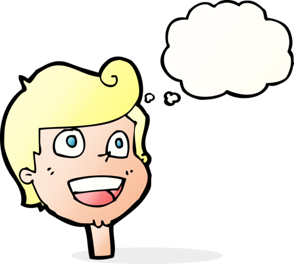 Bir insan tarafından çizilmiş düşünce baloncuklu mutlu bir yüz.