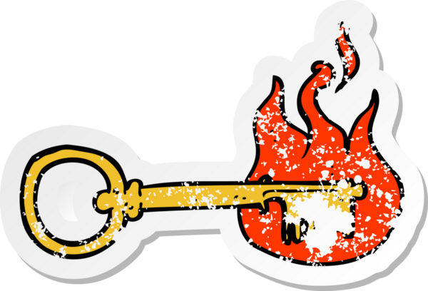 Bir insan tarafından çizilmiş karikatür anahtarının gerilimli retro etiketi