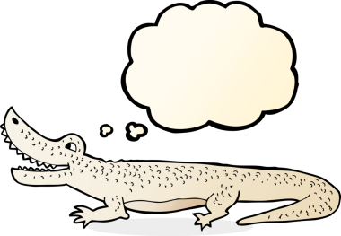 Bir insan tarafından çizilmiş düşünce balonlu mutlu timsah çizgi filmi