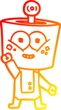 Bir insan tarafından çizilen el sallayan mutlu çizgi film robotunun sıcak çizgi çizimi