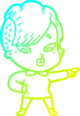 Bir karikatürün soğuk gradyan çizimi bir insan tarafından çizilen kızı şaşırttı.