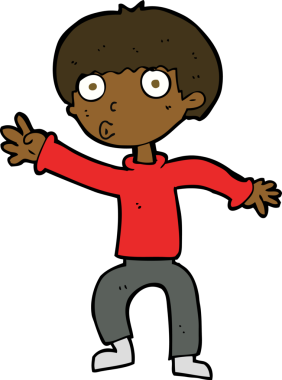 Çizgi filmci çocuk bir insan tarafından çizilmiş uyarı sallıyor.