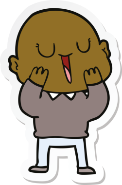 Bir insan tarafından çizilmiş mutlu, kel bir adamın çıkartması.