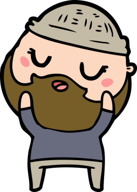 Bir insan tarafından çizilmiş sakallı sevimli bir çizgi film adamı.