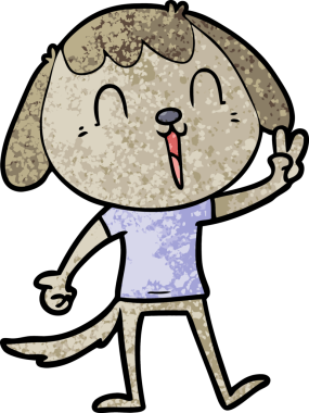 Mutlu çizgi film köpekleri bir insan tarafından çizilmiş barış işareti veriyor.