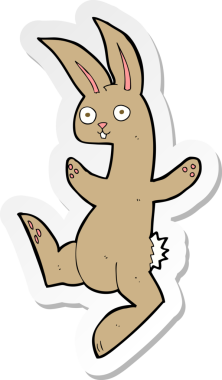 Bir insan tarafından çizilmiş komik bir tavşanın çıkartması.