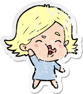 Bir insan tarafından çizilmiş karikatür kızının sıkıntılı çıkartması.