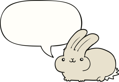 Bir insan tarafından çizilmiş konuşma balonlu çizgi film tavşanı.