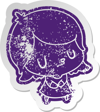 Bir insan tarafından çizilmiş sevimli bir kawai kızının sıkıntılı eski çizgi film çıkartması.