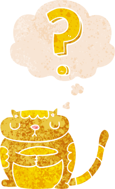 soru işaretli çizgi film kedisi grunge sıkıntılı retro dokuma tarzı bir insan tarafından çizilmiş