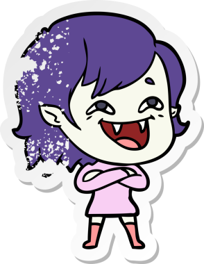 Bir insan tarafından çizilmiş gülen vampir kız çizgi filminin sıkıntılı çıkartması.