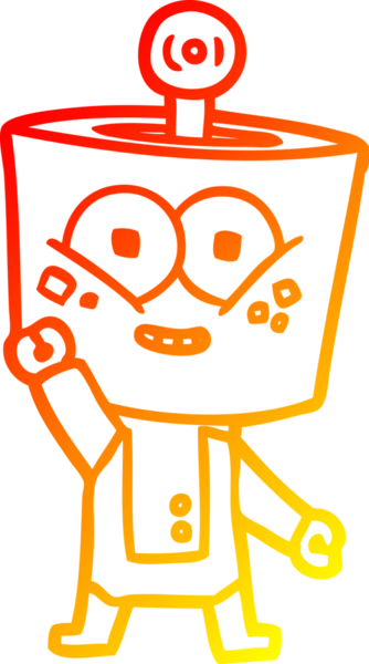 Bir insan tarafından çizilen el sallayan mutlu çizgi film robotunun sıcak çizgi çizimi