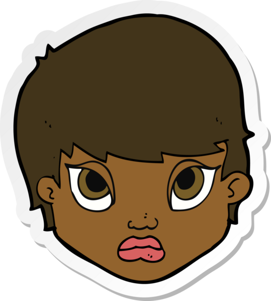 Bir insan tarafından çizilmiş somurtkan bir karikatür çıkartması.