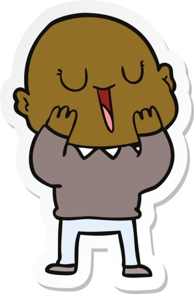 Bir insan tarafından çizilmiş mutlu, kel bir adamın çıkartması.