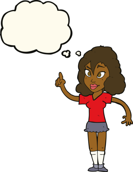 Bir insan tarafından çizilmiş düşünce baloncuğu olan güzel bir kadın.