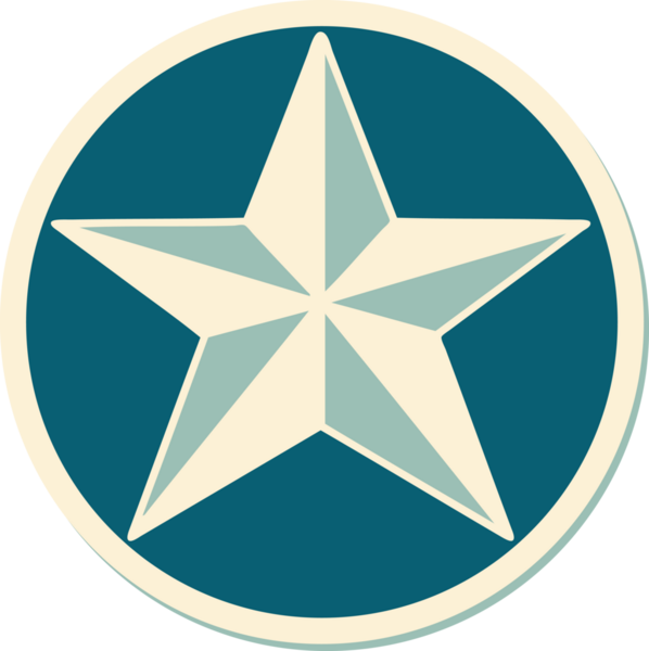 Bir insan tarafından çizilmiş geleneksel bir yıldız stiliyle dövme çıkartması.