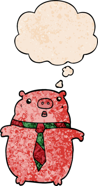 Ofis kravatlı çizgi film domuzu. Düşünce baloncuğu şeklinde bir insan tarafından çizilmiş.