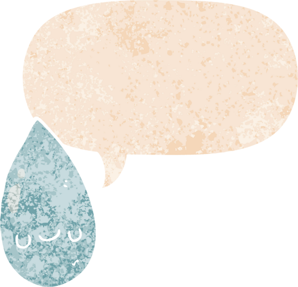 bir insan tarafından çizilmiş grunge sıkıntılı retro biçimli konuşma baloncuğu ile tatlı yağmur damlası çizgi film