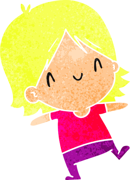 Bir insan tarafından çizilmiş sevimli bir kawai kızının eski çizgi film çizimi.