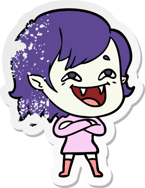 Bir insan tarafından çizilmiş gülen vampir kız çizgi filminin sıkıntılı çıkartması.