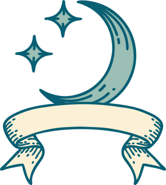 Geleneksel dövmeli ay ışığı ve bir insan tarafından çizilmiş yıldızlar.