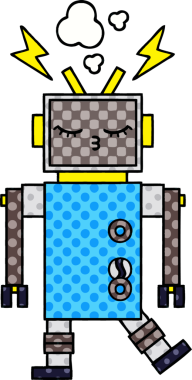 Bir insan tarafından çizilmiş arızalı bir robotun çizgi roman tarzı