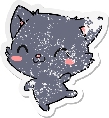 Bir insan tarafından çizilmiş sevimli kawaii kedisinin sıkıntılı çizgi film çizimi