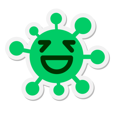 Bir insan tarafından çizilmiş gülen virüs etiketi.