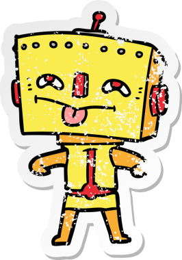 Bir insan tarafından çizilmiş karikatür robotunun sıkıntılı çıkartması.