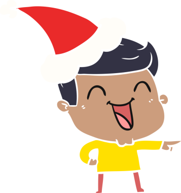 Bir insanın çizdiği Noel Baba şapkasıyla gülen bir adamın el çizimi düz renk çizimi.