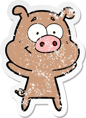 Bir insan tarafından çizilmiş mutlu çizgi film domuzunun sıkıntılı çıkartması.