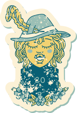 Retro Dövme Biçimi Yarı Ork Ozanı Bir insan tarafından çizilmiş 20 zar ile