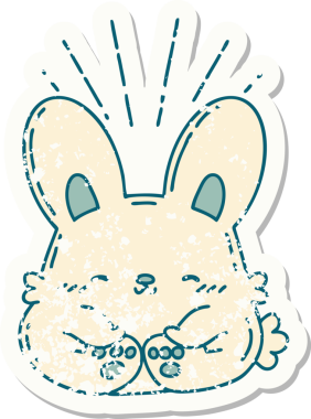 Dövme stili eski bir çıkartma bir insan tarafından çizilmiş mutlu tavşan.