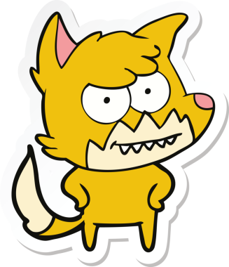 Bir insan tarafından çizilmiş sırıtan tilki çizgi filminin çıkartması