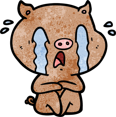 Bir insan tarafından çizilmiş ağlayan domuz çizgi filmi.